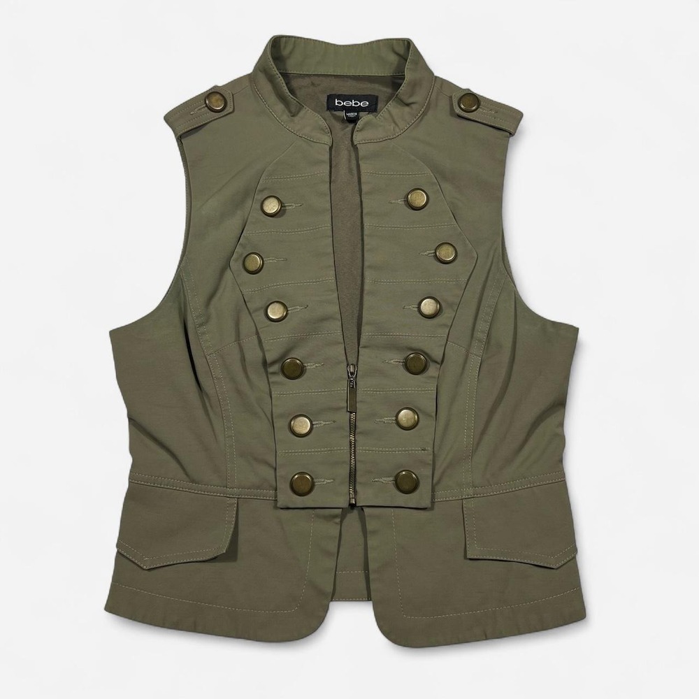 Vintage Bebe Green Military Style Vest Napoleon Jacket